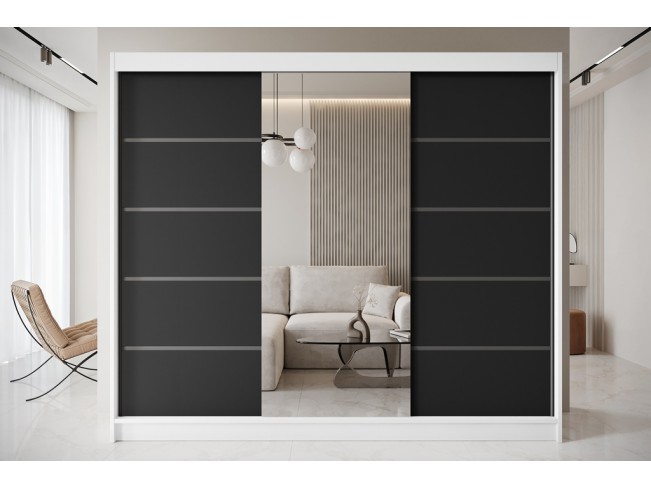 Szafa przesuwna Nero 6 biały/czarny z lustrem 250 cm