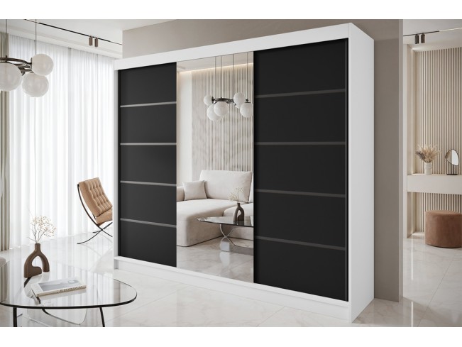 Szafa przesuwna Nero 6 biały/czarny z lustrem 250 cm