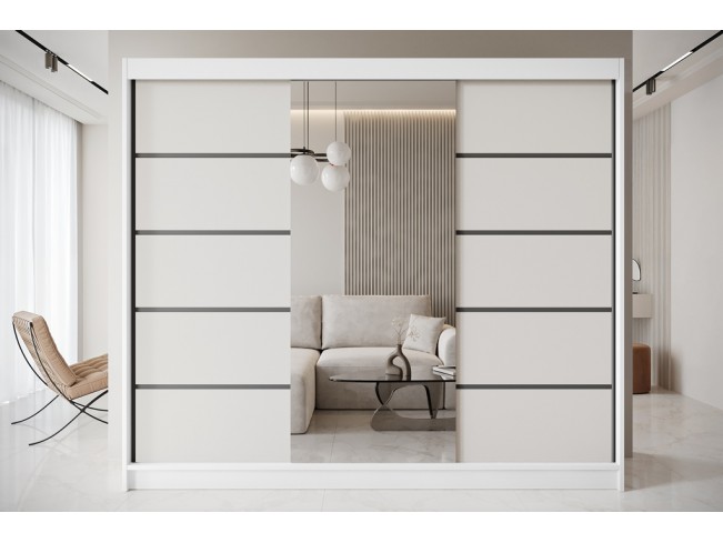 Szafa przesuwna Nero 6 biały/kaszmir z lustrem 250 cm