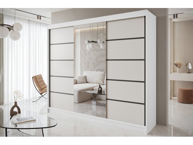 Szafa przesuwna Nero 6 biały/kaszmir z lustrem 250 cm