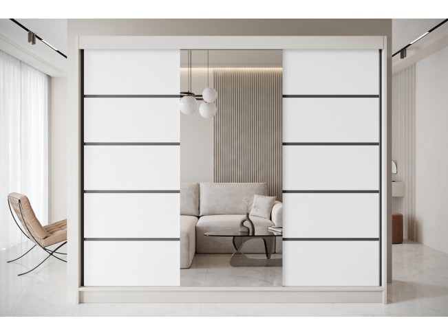 Szafa przesuwna Nero 6 kaszmir/biały z lustrem 250 cm