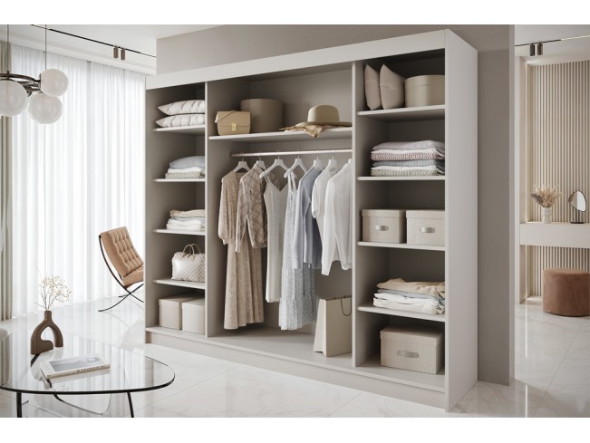 Szafa przesuwna Nero 6 kaszmir/biały z lustrem 250 cm