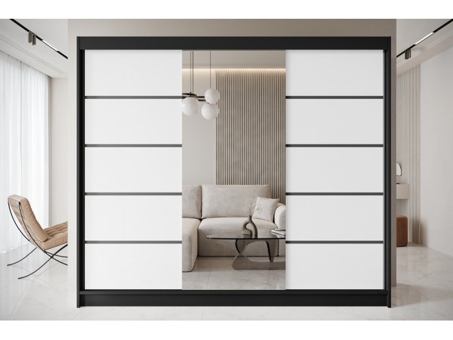 Szafa przesuwna Nero 6 czarny/biały z lustrem 250 cm