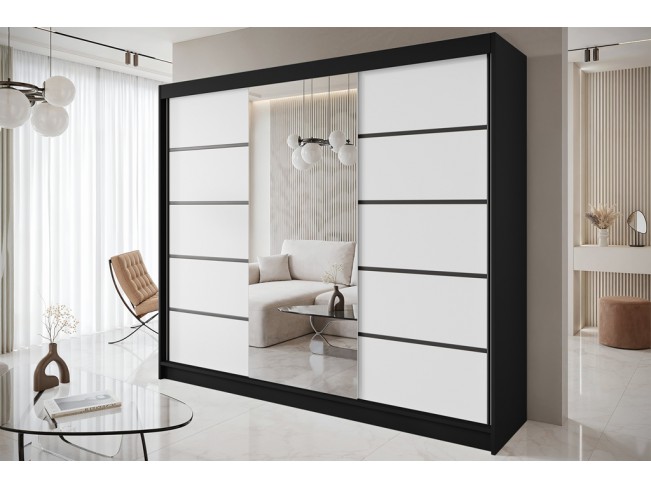 Szafa przesuwna Nero 6 czarny/biały z lustrem 250 cm