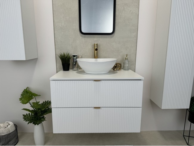 Łazienka Daki 80 3 biała perła/złoty zestaw mebli wiszących