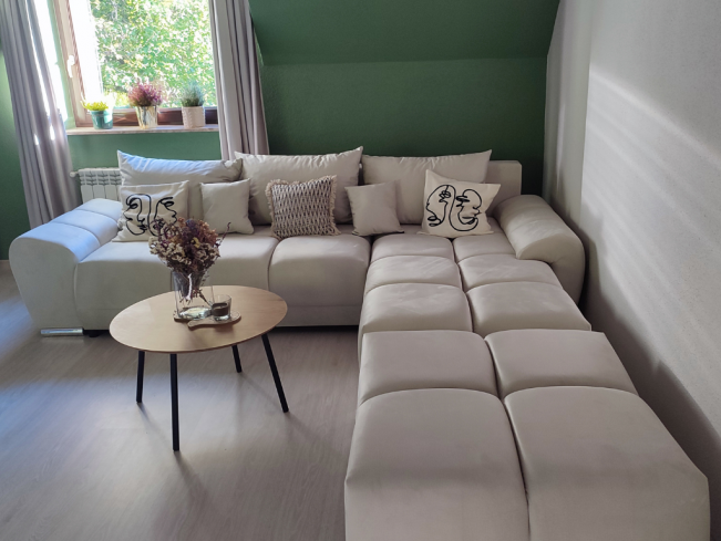 Narożnik Bego U bez funkcji spania welur Monolith 02 ecru