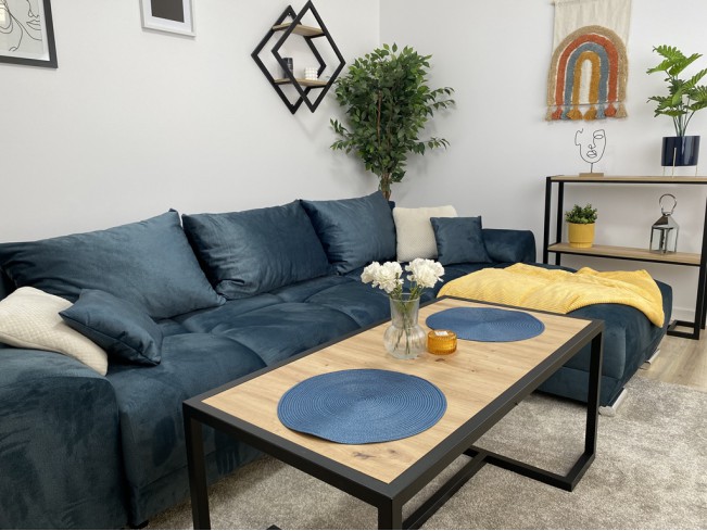 Narożnik Bego U z funkcją spania welur Monolith 76 lazurowy