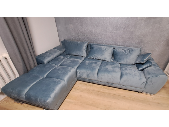 Narożnik Bego L z funkcją spania welur Monolith 72 błękitny