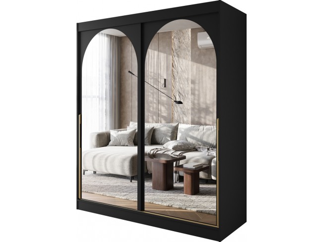 Szafa przesuwna Onli 180 czarna ze złotym uchwytem - widok ogólny frontu