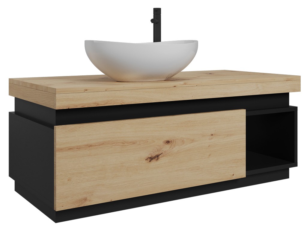 Szafka łazienkowa Koda dąb lefkas/czarny mat wisząca 100 cm