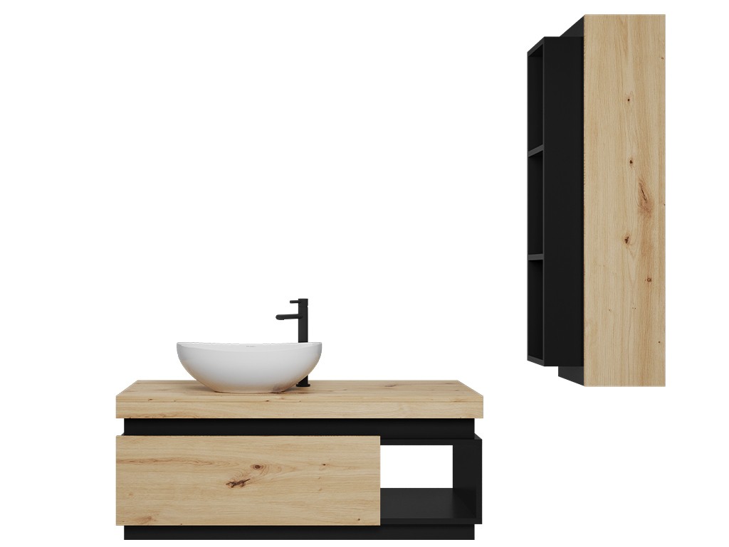 Łazienka Koda 1 dąb lefkas/czarny mat zestaw mebli wiszących