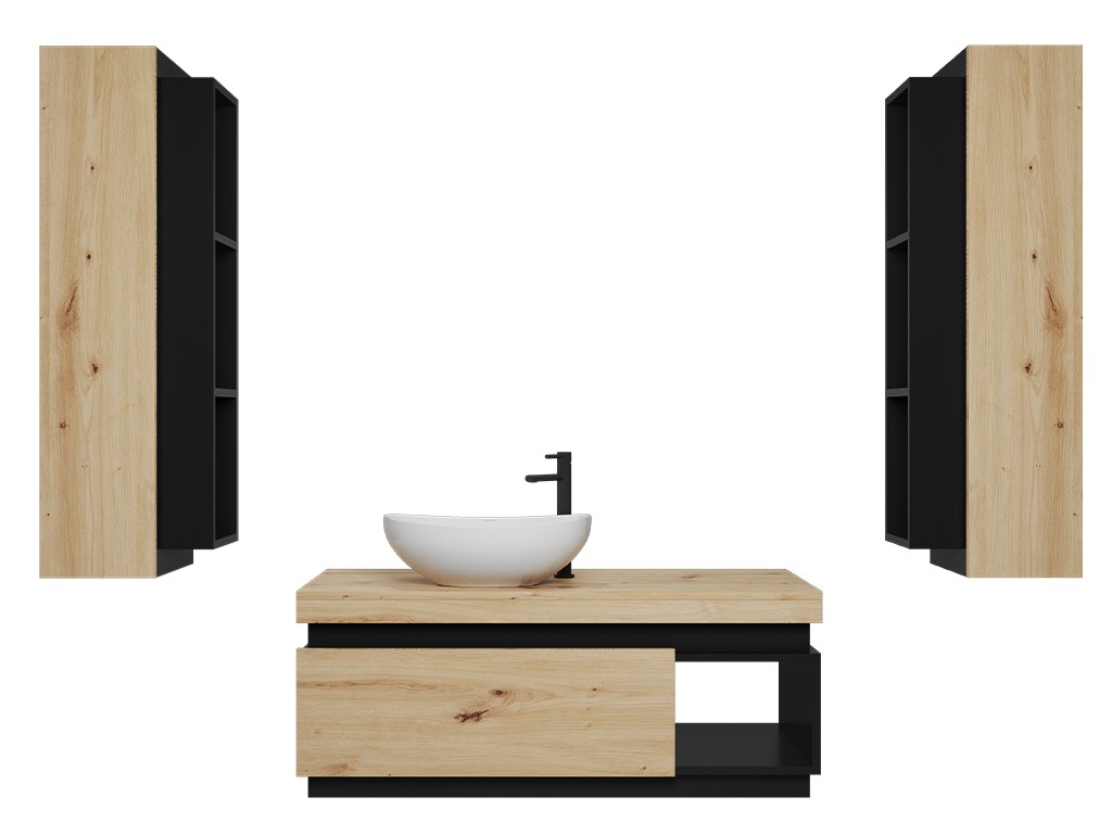 Łazienka Koda 2 dąb lefkas/czarny mat zestaw mebli wiszących